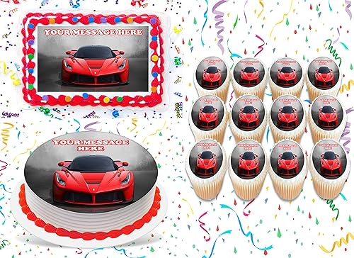 Miniatura 1 de Ferrari Cake Topper Edible Image Personalized Cupcakes Frosting Sugar Sheet (8" Round Cake Topper)
