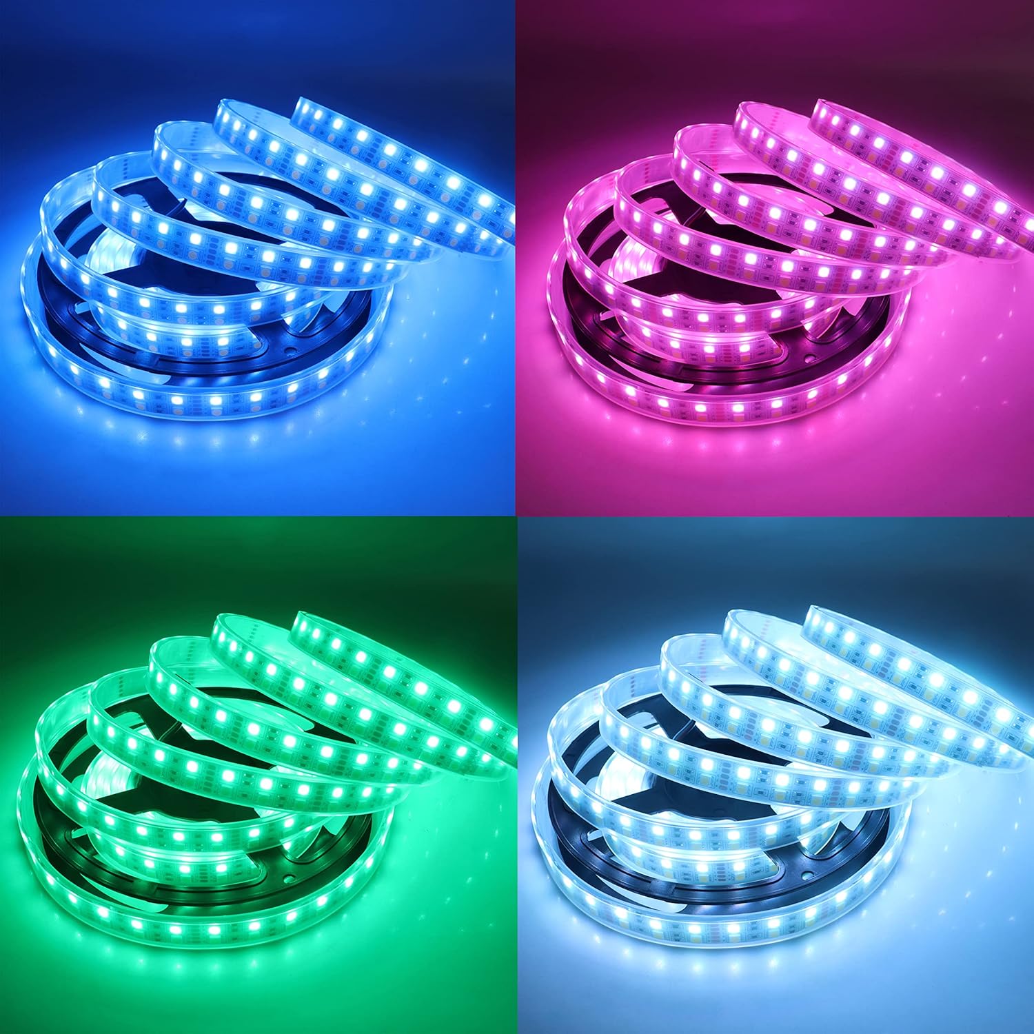 LEDENET Waterproof RGBW LED Strip Lights Double Row 600LEDs SMD 5050 16.4ft Flexible Strip Lighting DC 12V RGB+Cold White Multi-Colored LED Tape Lights Waterproof IP67 Outdoor Use for Home Décor