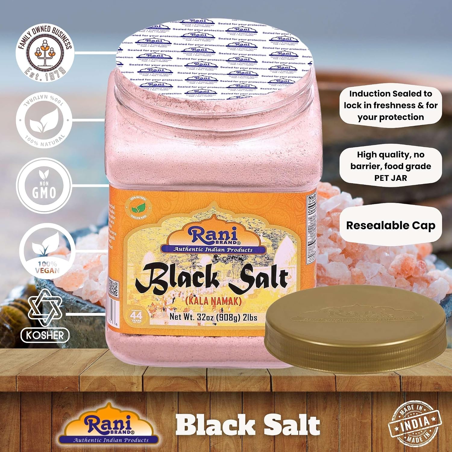Rani Black Salt Powder (Kala Namak) Mineral 32oz (2lbs) 908g Bulk PET Jar ~ Unrefined, Pure and Natural | Vegan | Gluten Friendly | NON-GMO | Kosher | Indian Origin | Perfect for Tofu Scramble image 4