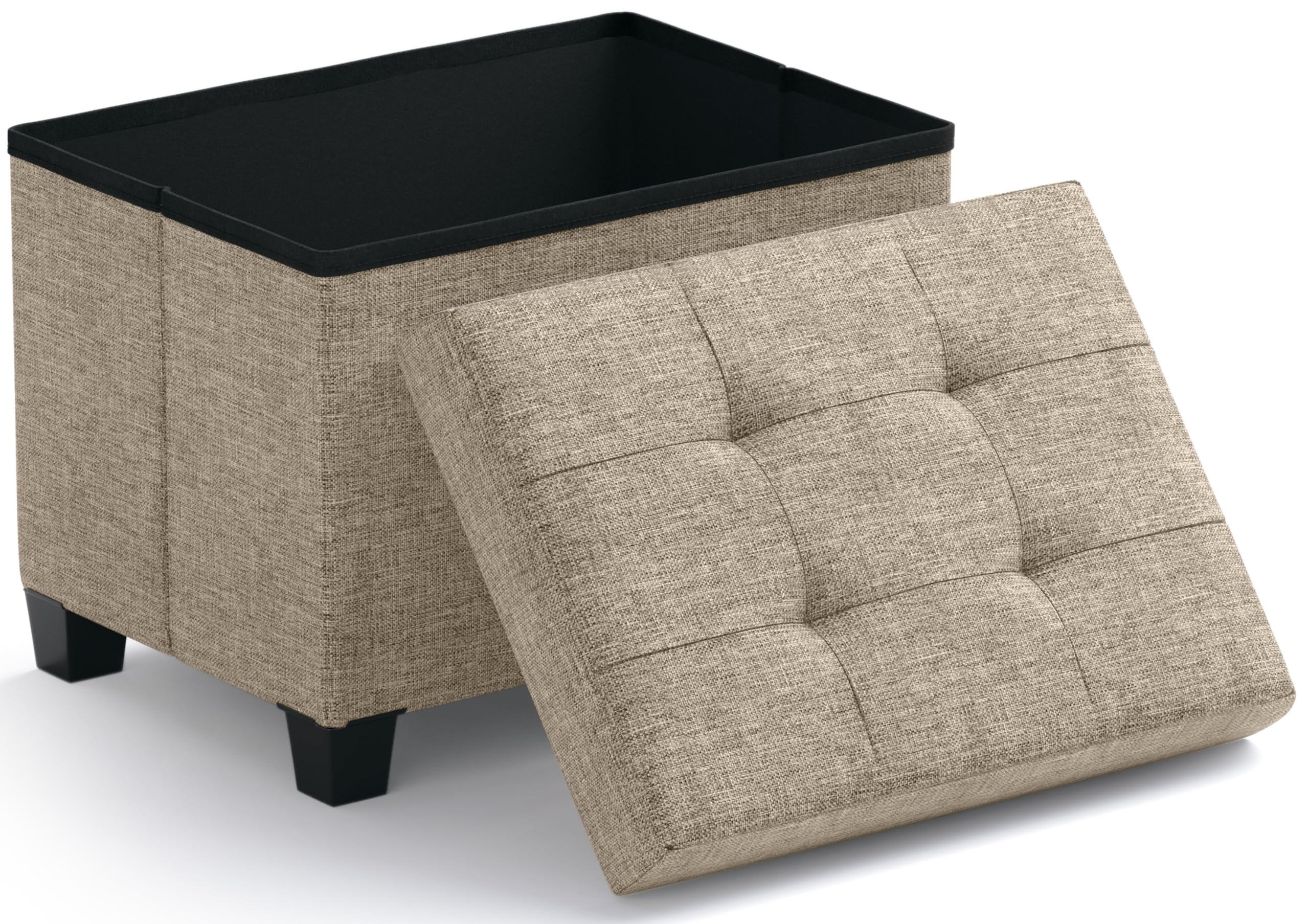 Ornavo Home Small Rectangle Storage Ottoman with Legs, 12x16x12, Tan/Taupe