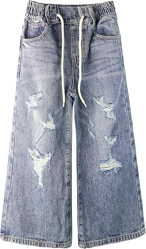 KIDSCOOL SPACE Big Girls Wide-Leg Colored Denim Jeans, 5-14T Loose Elastic Waist