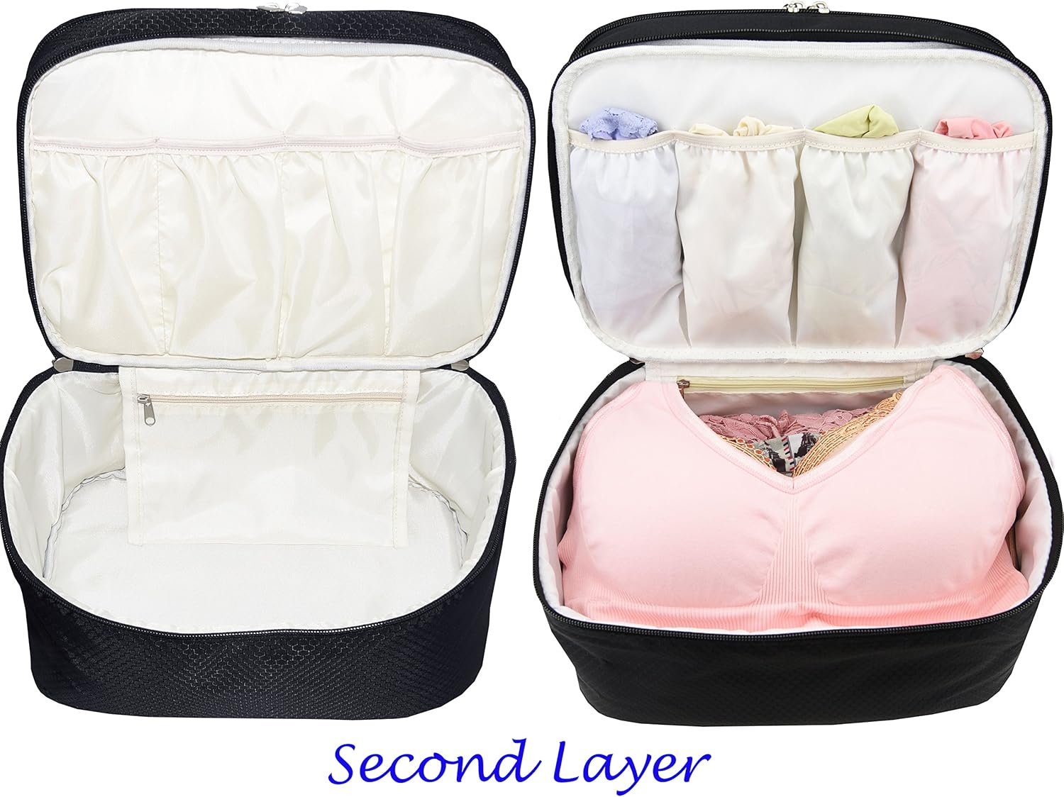 Miniatura 3 de Bolsa organizadora de viaje para ropa interior bolsa de almacenamiento grande de doble capa se adapta a sujetadores grandes calcetines calzoncillos