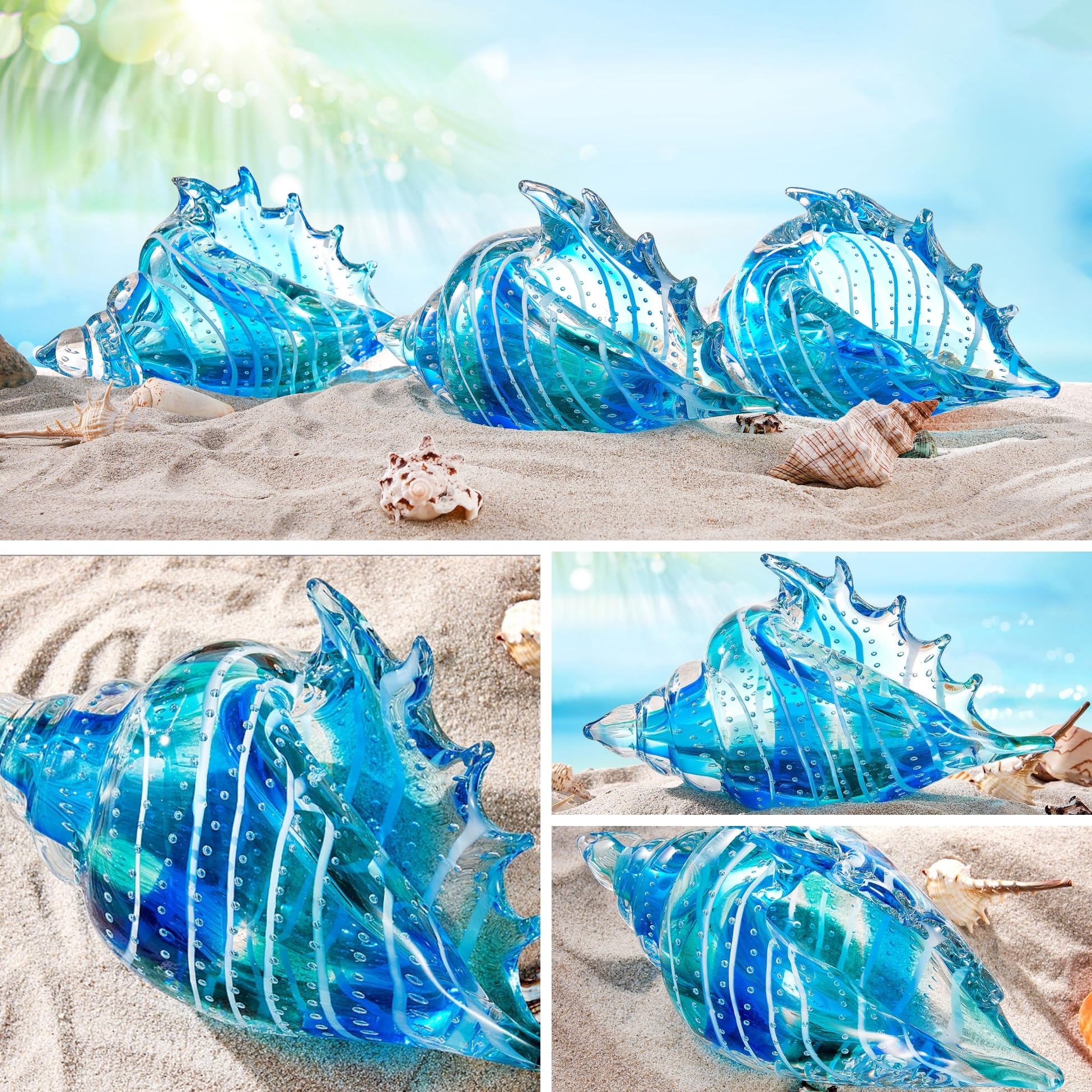 EUSTUMA Statuette di conchiglie in vetro soffiato a mano, ornamento a forma di animale marino per la decorazione della casa, collezione di animali marini per regalo di compleanno, conchiglia in vetro