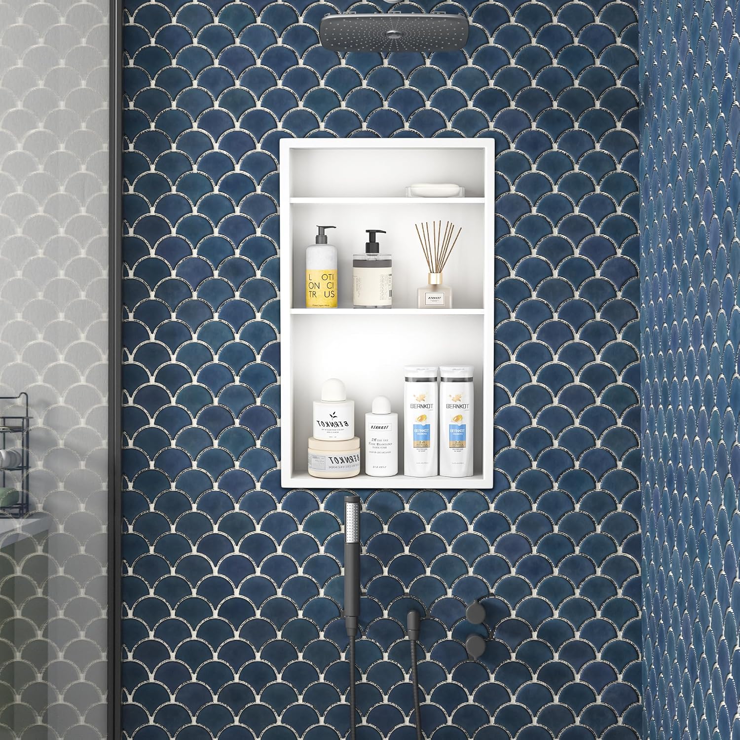 stainless steel shower niche 24" x 14" white no tile needed niche | recessed shower niche w/ 3-tier shelf,space-saving white vertical niche, bathroom niche shower for shampoo & soap storage