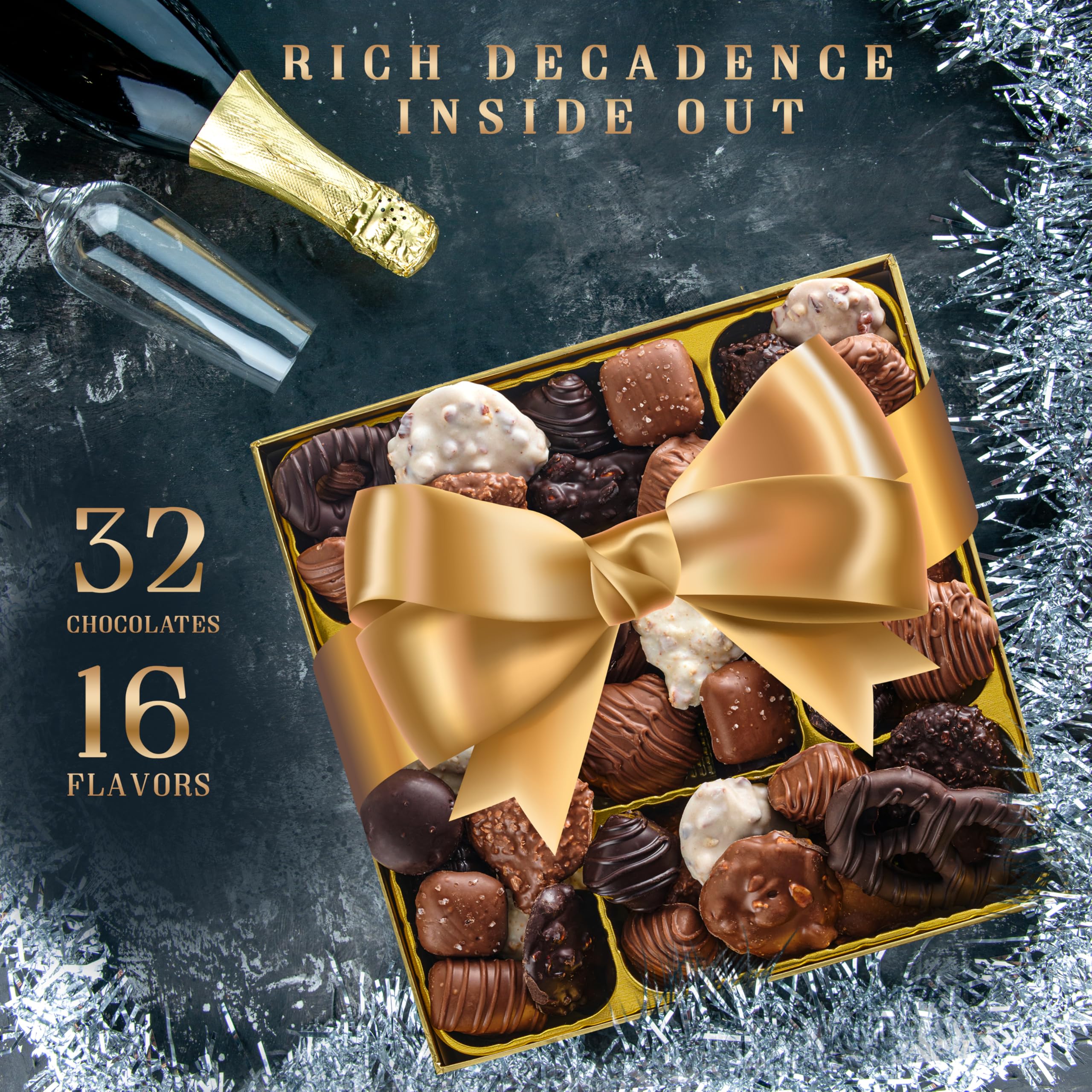 Christmas Gourmet Chocolate Gift Box | Assorted Chocolates Variety Snack Basket, Food Arrangement Platter, Birthday Present, Holiday, Corporate Parties, Sympathy, Candy Gifting Idea, Him, Her, Men Women, Family