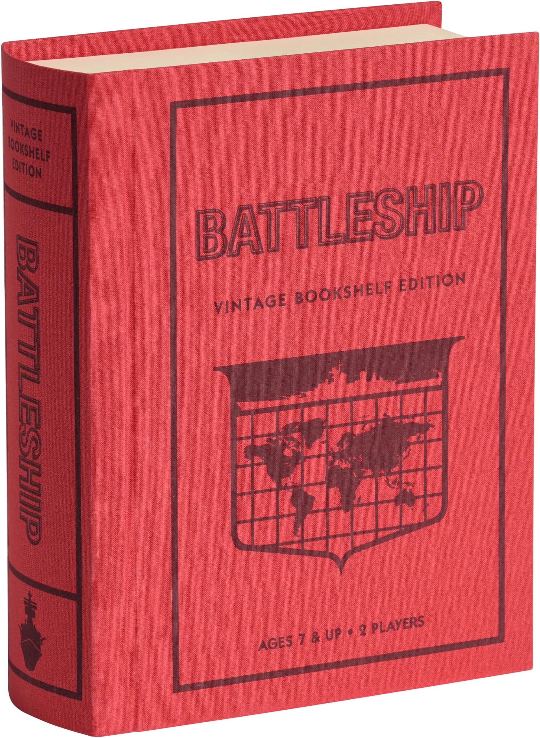 WS Game Company Battleship Vintage Bookshelf Edition Naval War Game Fabric-Wrapped Book Box, Folding Battle Cases, Vintage Display Board Games for 2 Players, Ages 7+
