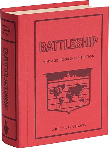 WS Game Company Battleship Vintage Bookshelf Edition Naval War Game Fabric-Wrapped Book Box, Folding Battle Cases, Vintage Display Board Games for 2 Players, Ages 7+