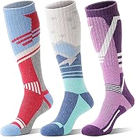 Sandsuced 3 Pairs Merino Wool Knee High Ski Socks - Thermal Warm Thick Winter Socks for Skiing Snowboarding Men Women