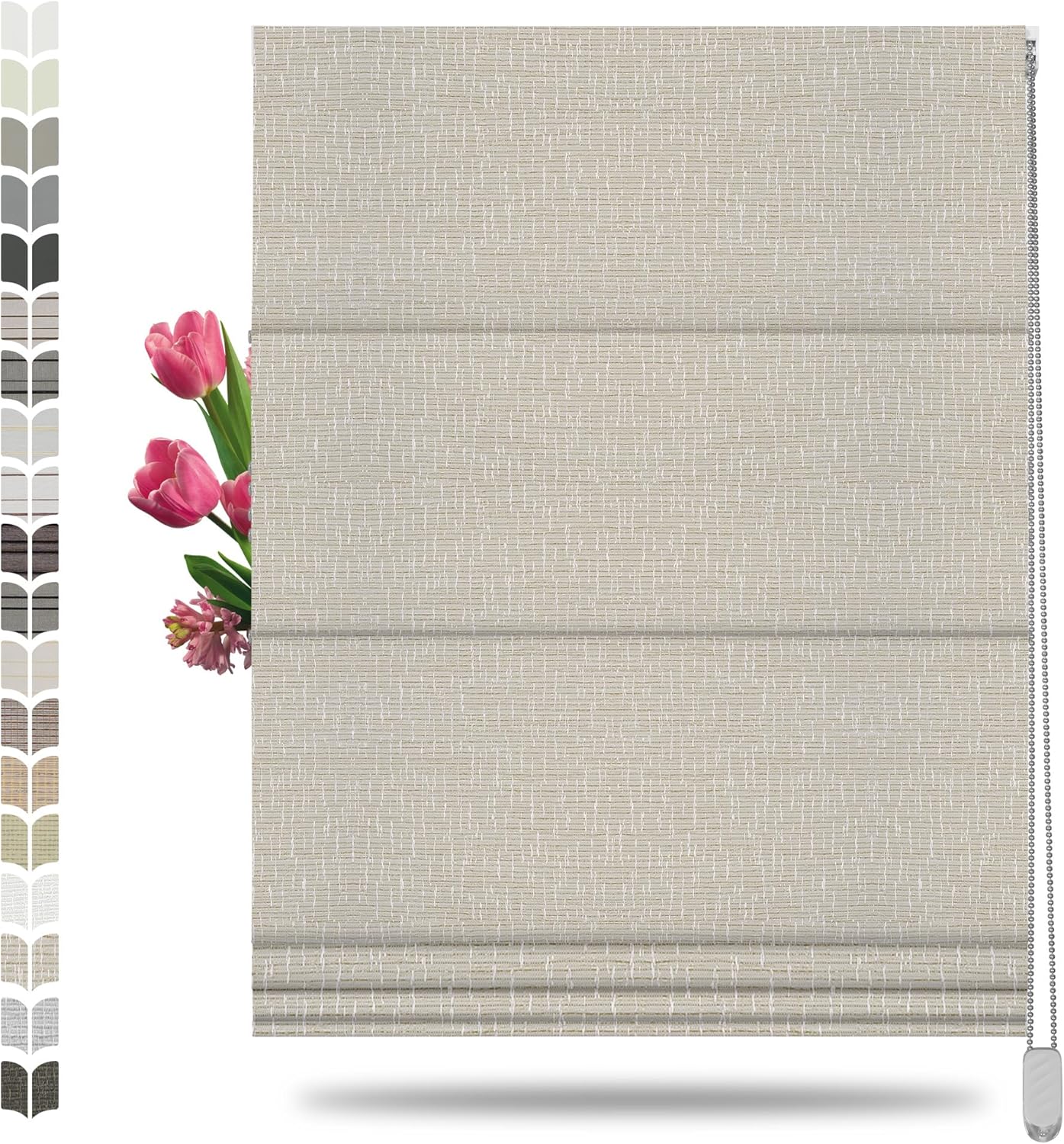 BERISSA Blackout Roman Shades for Windows,Linen Roman Blinds, Thermal Insulated Room Darkening Window Shades for Home Living Room Bedroom, Marble Ivory, 72" W x 48" H