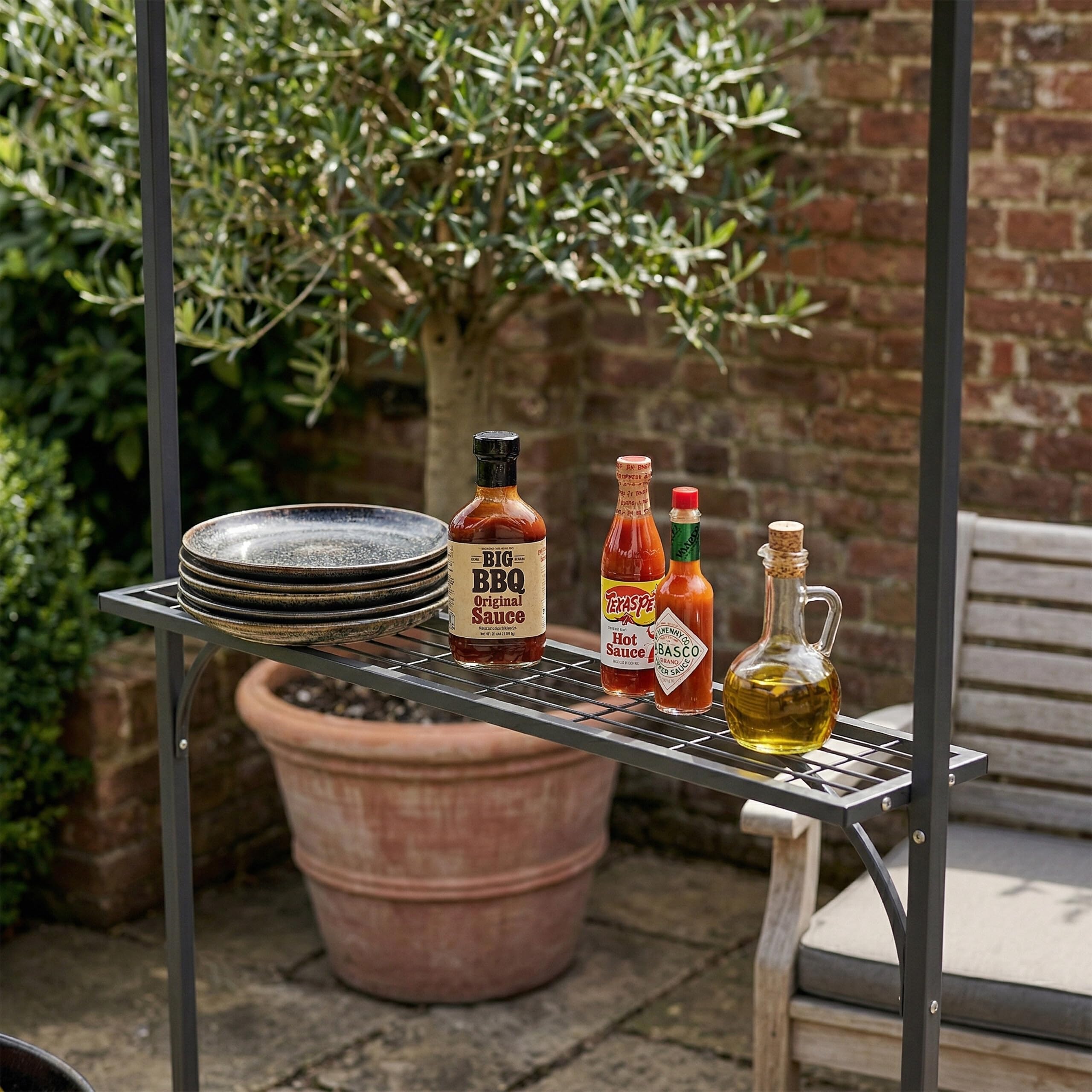 Pavillon Barbecue Relaxdays - HxLxP 230×210×116 cm, étagères latérales, Acier/Polyester, Jardin, Anthracite