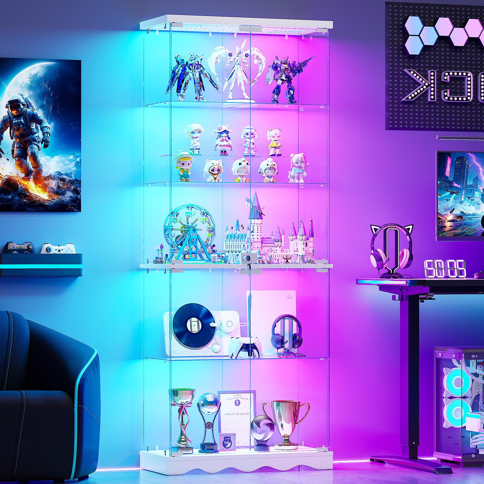 FREDEES 5-Tier Glass Display Cabinet with RGB Lights, White โ image 1