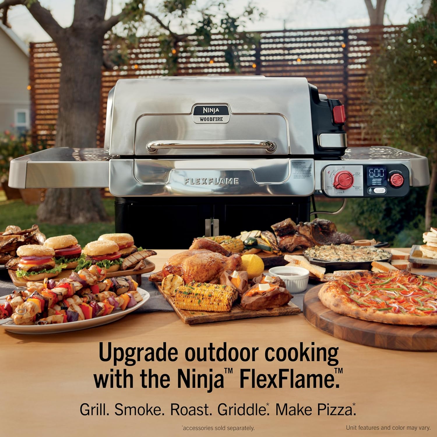 Ninja FlexFlame, Grill and Smoker, Electric and Propane Grill, Roaster, BBQ Grill, 5-in-1 Cooking System, 3 Burner, Digital Control, Outdoor Cooking, Griddle, Pizza Maker, Stainless Steel, PG301 thumbnail