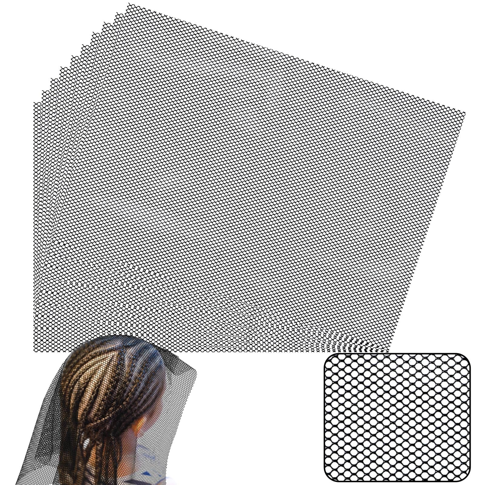 Luinabio 10 Pcs 26 x 18 Inch Black Hair Net Stretch Weaving Nets Hair Accessories for Sew in Weave Comfortable Weaving Sew Net for Salon Costume