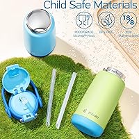 Vista 8 de Fimibuke Botella de agua aislada para niños con tapa de popote y asa, 14 onzas, sin BPA, vaso de metal de acero inoxidable 188 a prueba de fugas