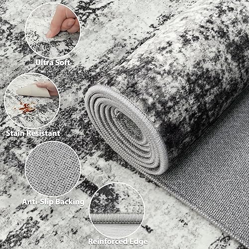 Miniatura 7 de Alfombras de área de 8 x 10 para sala de estar alfombra abstracta lavable con respaldo antideslizante, no desprende pelo, resistente a las manchas,