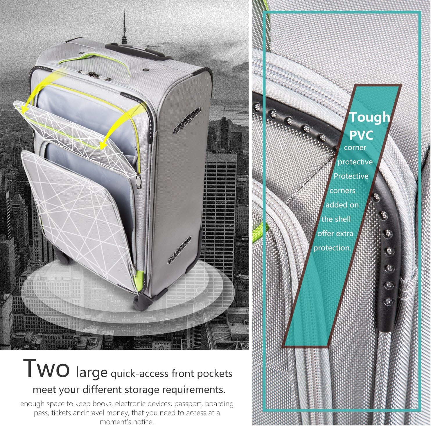  | Coolife Luggage 3 Piece Set Suitcase Spinner Softshell lightweight (blue+sliver) | Luggage Sets