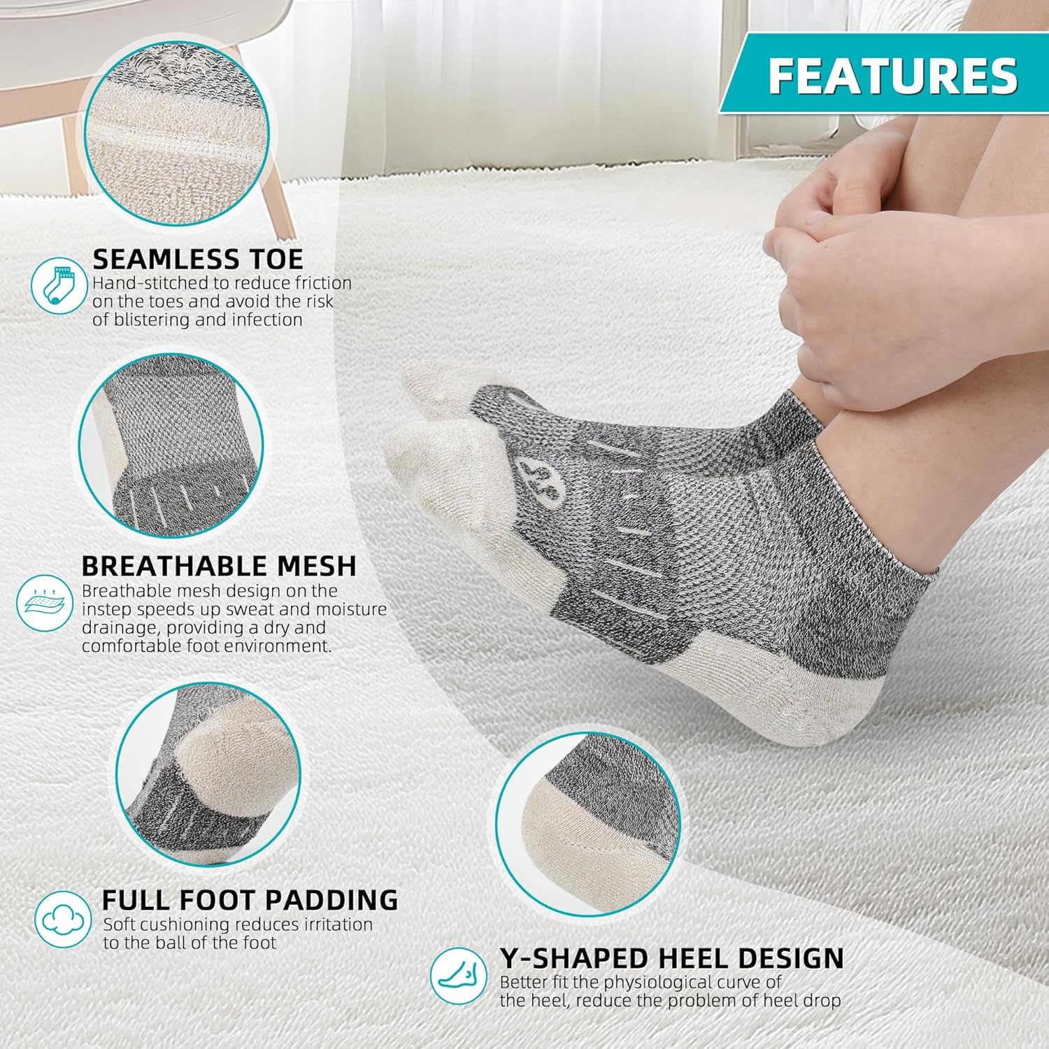 Diabetic Socks for Men,4 Pairs Low Cut Bamboo Viscose Wide Mens Diabetic Socks Size 9-11 10-13(Deep Grey+Brown+Beige+Black-Large) - Image 4