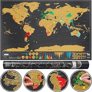 Luckies of London | Scratch Off World Map Deluxe | Travel Map To Track Travels | World Map Wall Art For Room & Office Decor | Scratch Art For Adults | Travel Journal Alternative | Travel Gifts | Large