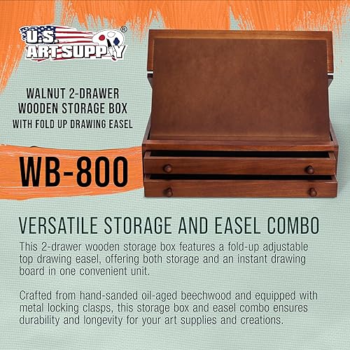 Miniatura 2 de U.S. Art Supply Caja de suministros de herramientas de artista de 2 cajones con cierres de bloqueo y caballete de dibujo plegable, caja de arte de
