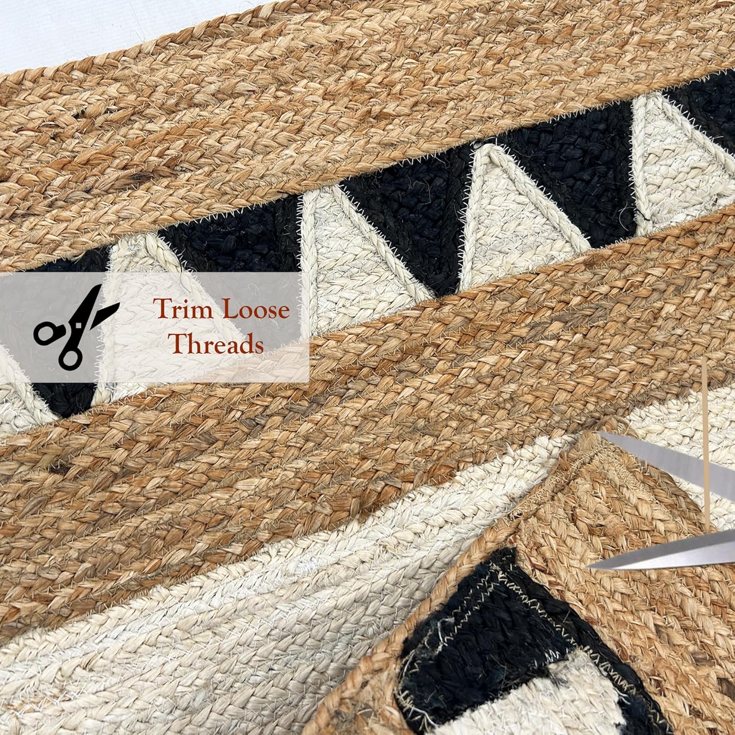 Premium Quality Jute Rug 12x15 Feet Area Rug Natural Fiber Jute Rugs Thick 0.27" White & Black Geometric Rugs for Kids Room, Bedroom, Home Decor, Indoor Outdoor Carpet