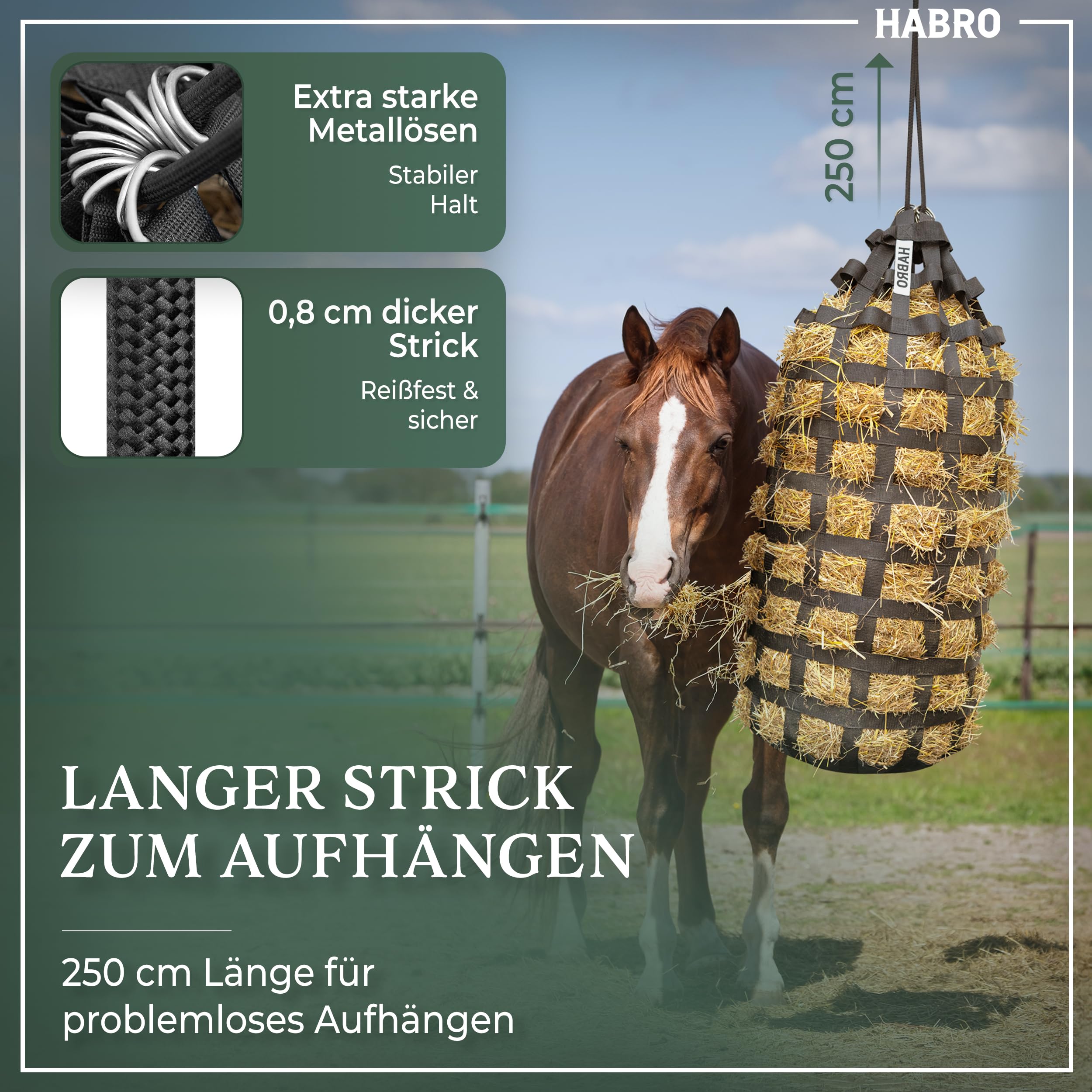 HaBro Heunetz für Pferde engmaschig 6 kg Heu Premium XXL Heutasche robust langlebig