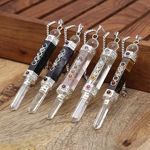 Miniatura 6 de Péndulo de cristal de amatista y cuarzo rosa, turmalina negra y ojo de tigre para el equilibrio de chakras, reiki curación, metafísica espiritual,