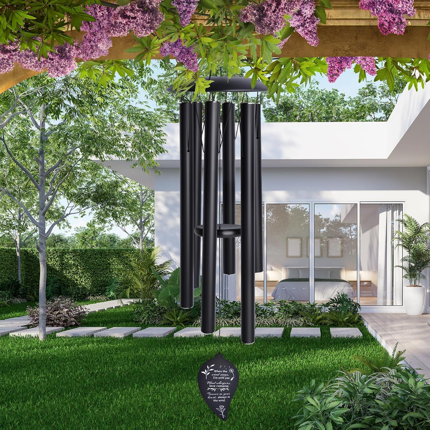 40" Deep Tone Memorial Wind Chimes for Outside, Hand-Tuned Pentatonic Scale Wind Chimes for Garden, Sympathy Gift for Loss of Loved One, Outdoor Souvenir Mother, Black Modern Elegant Design - Image 2