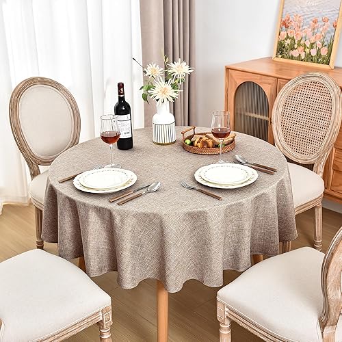 Miniatura 2 de Fitable Manteles Redondos de Lino Sintético de 60 Pulgadas - Paquete de 2 Manteles Neutros de Arpillera Sintética Cubremesas para Cocina, Comedor,