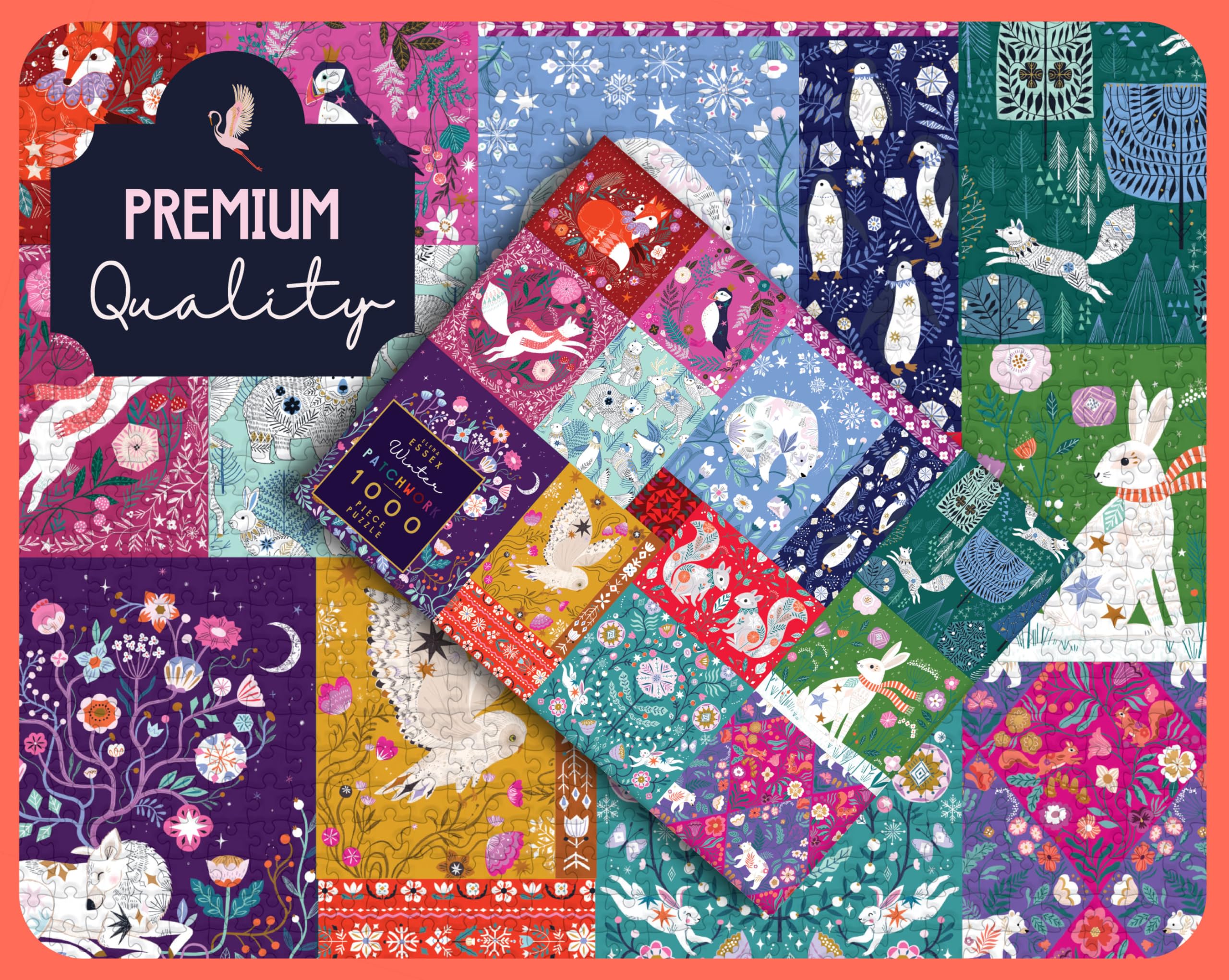Elena Essex Puzzle di Natale - Patchwork Invernale, 1000 pezzi puzzle per adulti, puzzle per adulti 1000, Puzzle Invernale di Animali e Uccelli, Dimensione 70x50cm
