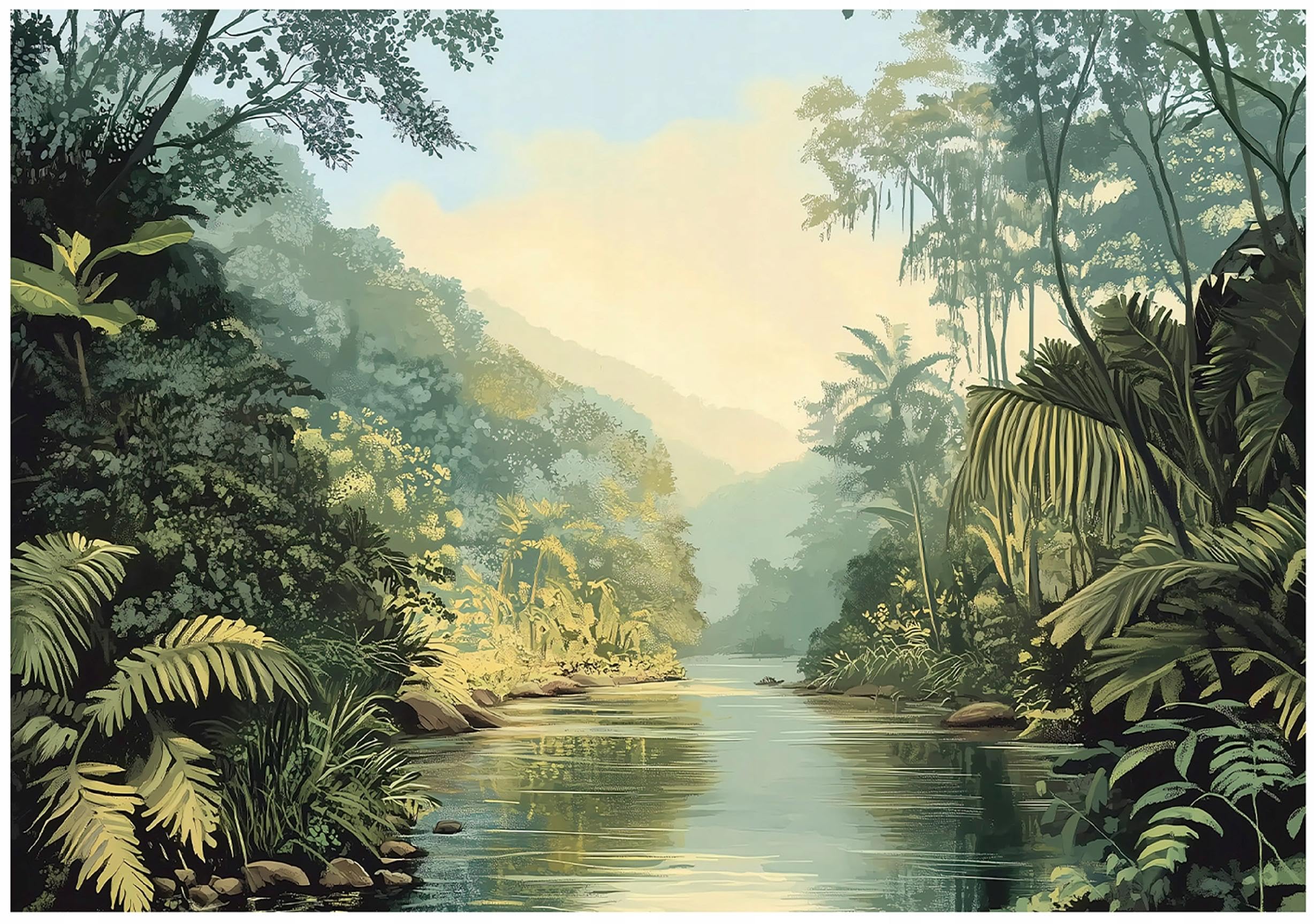 WallArena - Carta da parati fotografica - Paesaggio 400x280 cm - Murale fotografico - Per soggiorno e camera da letto - Effetto 3D - con Colla - Giungla Verde Tropicale