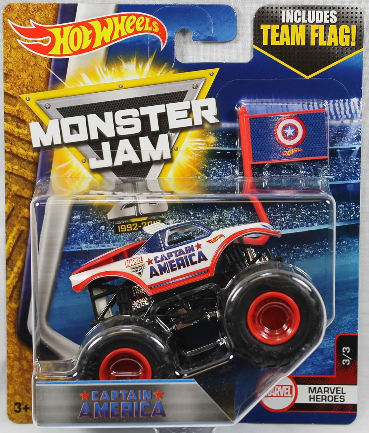 Hot Wheels 2017 Monster Jam 1:64 Scale Truck with Team Flag - Captain America