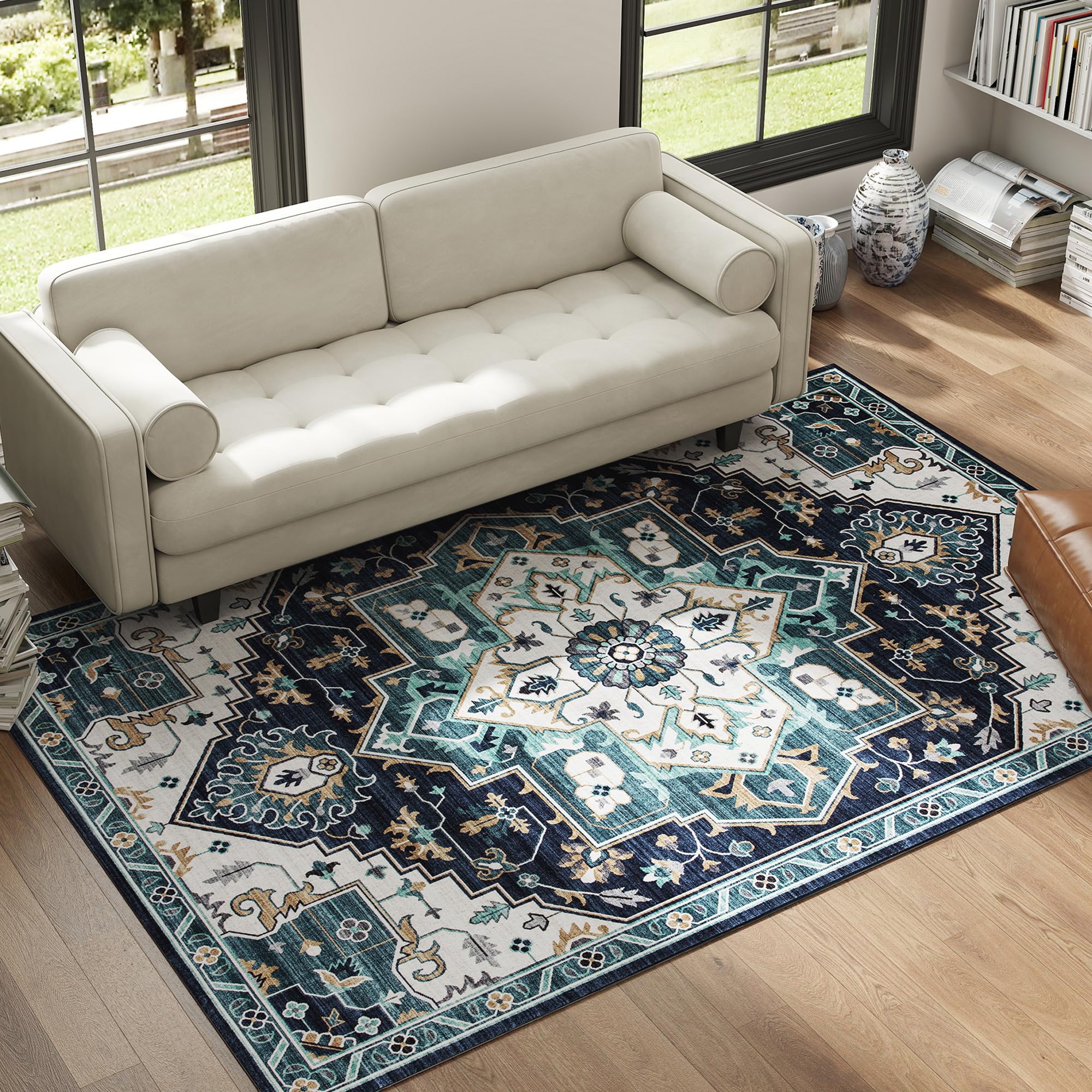 HOMCOM Tapis bohème antidérapant lavable 230x160 cm multicolore