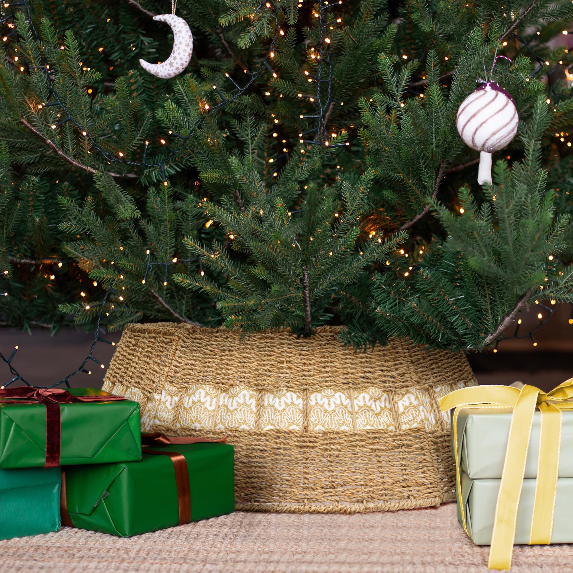 Base di supporto in rattan per albero di Natale copri base albero natale Collare Gonne