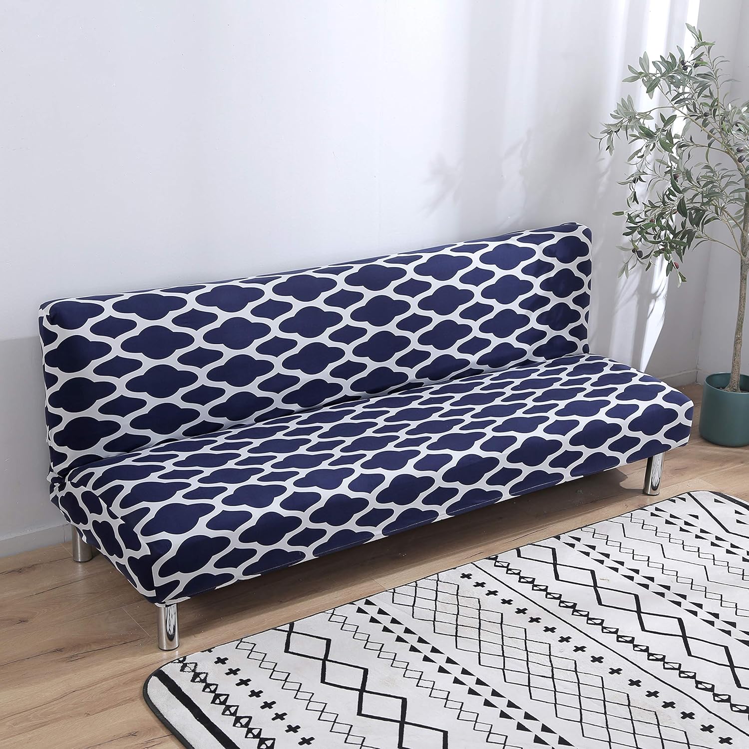 Beacon Pet Stretch Sofa Slipcover Armless Futon Cover Printed Fitted Furniture Protector Elastic Polyester Spandex Washable Armless Sofa Cover Folding Couch Shield Sofa Cover