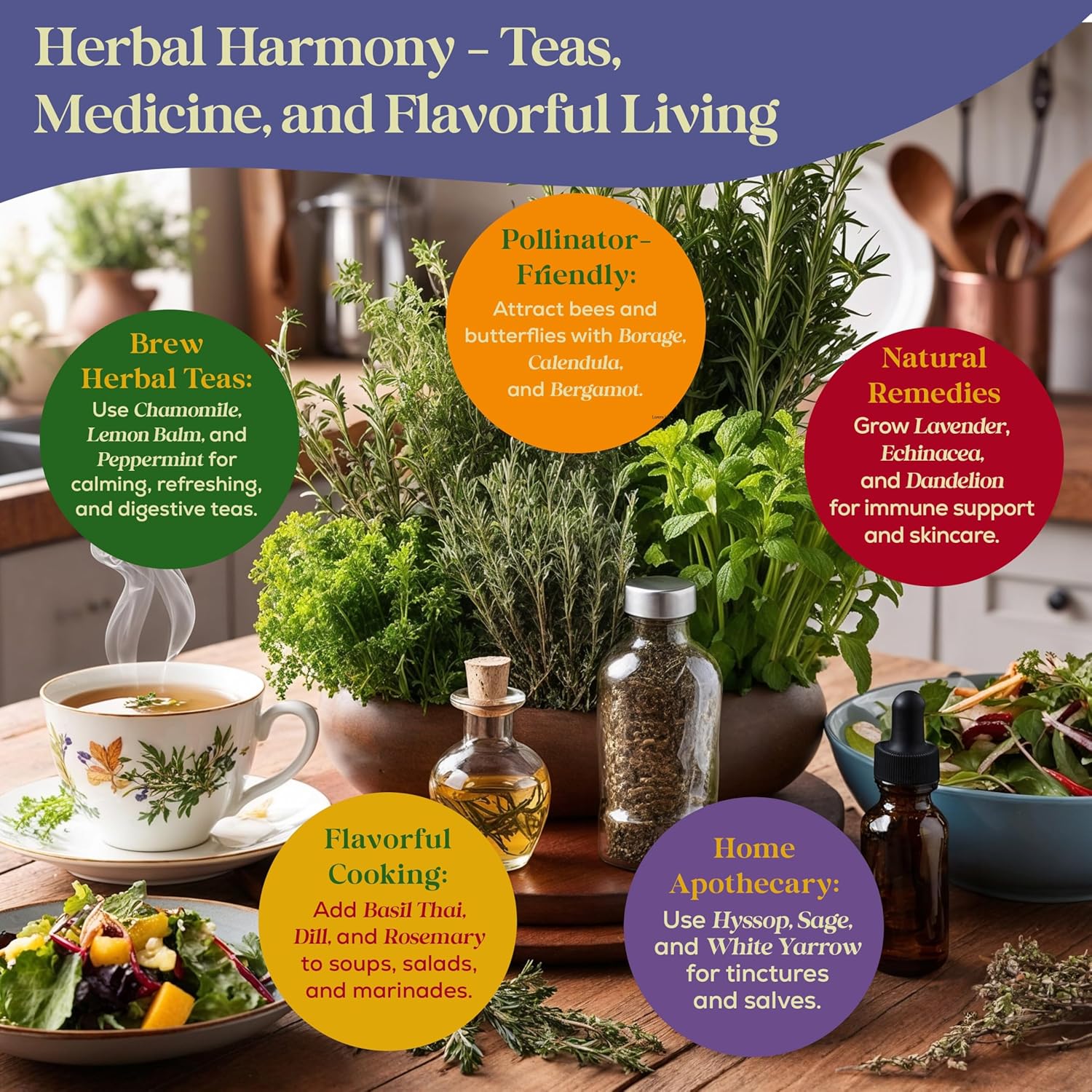 Seedphony 35 Medicinal & Tea Herb Seeds Variety Pack - 16,285+ Non-GMO Heirloom Herbs Seeds for Planting Indoor & Outdoor: Lavender, Rosemary, Echinacea, Mint, Catnip, Basil - Gardening Seed Packets