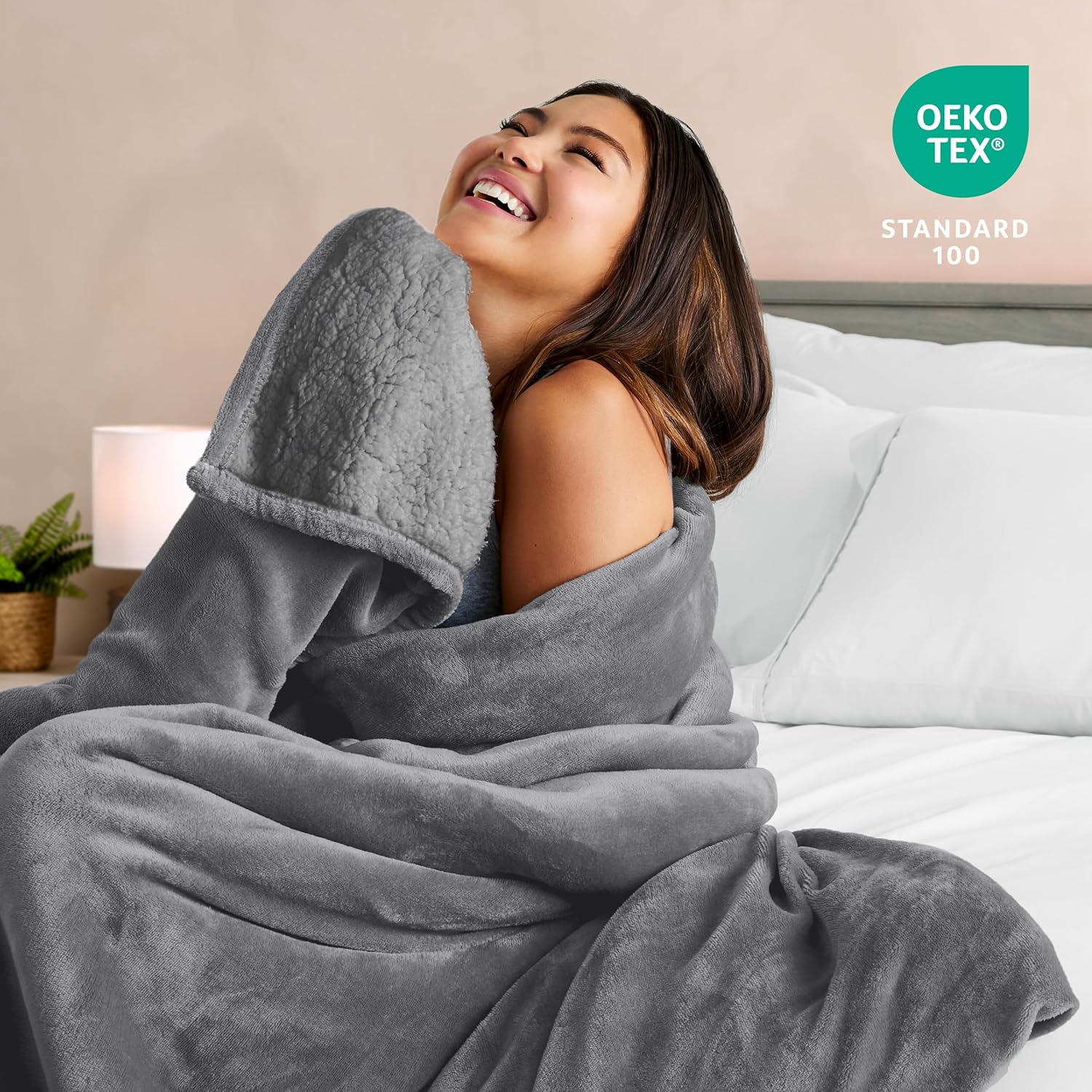 Bare Home Sherpa Fleece Blanket - Twin/Twin Extra Long - Blanket for Bed, Sofa, and Couch - Warm & Lightweight - Fluffy & Soft - Reversible (Twin/Twin XL, Grey with Grey Sherpa)
