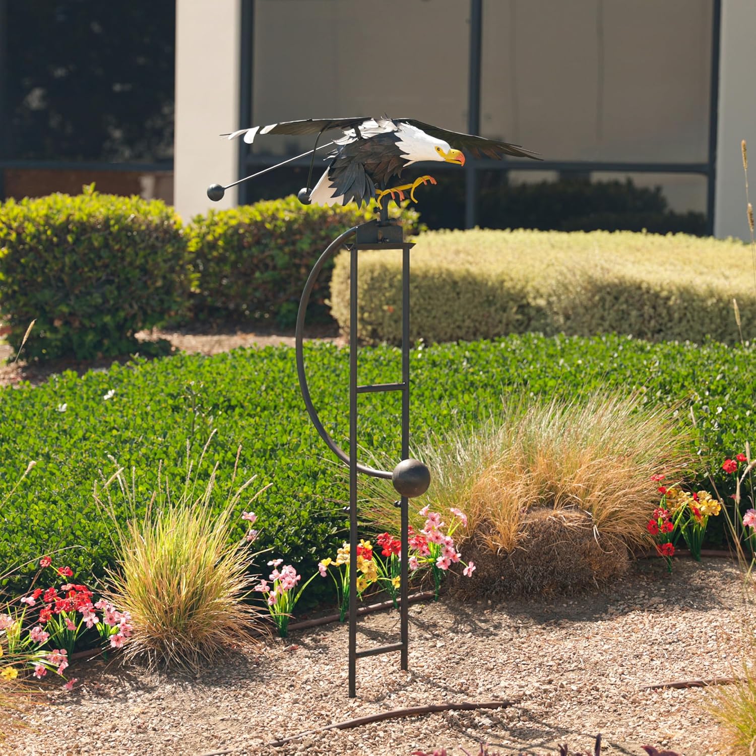 Alpine Corporation - Outdoor Metal Rocking Eagle Garden Stakes - Dynamic Flapping Wings Design, 56-in Tall, Black