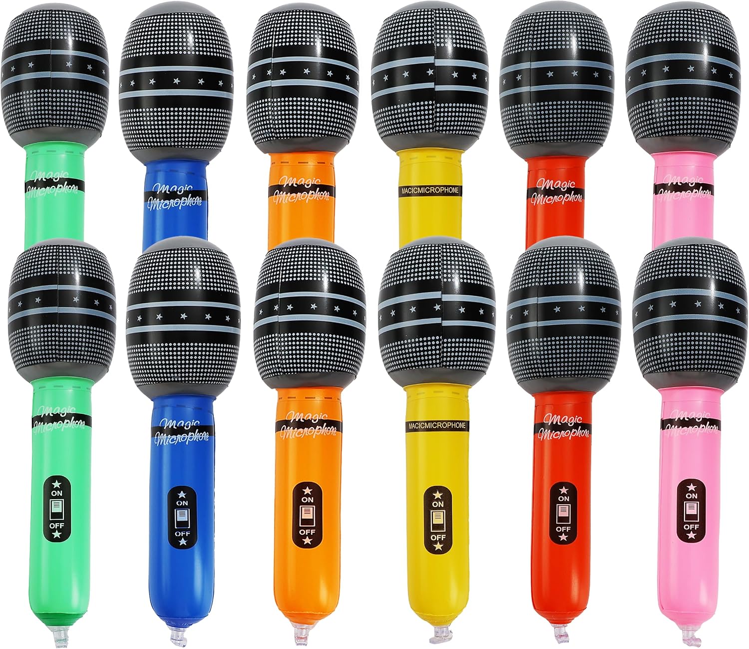 12Pcs Inflatable Microphone Party Favors - 6 Colors Aluminum Film, 9.8 Inch Bulk Fake Mic Props Karaoke Concert DJ Photo Booth Decoration Musical Supplies