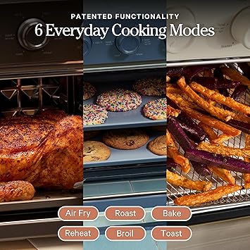 Our Place Wonder Oven | 6-in-1 Stainless Steel Air Fryer Toaster Oven Combo with Basket, Rack, Pan & Tray | Compact 13 QT Countertop Capacity - Toast, Roast, Bake, Reheat, Broil & Steam | Blue Salt