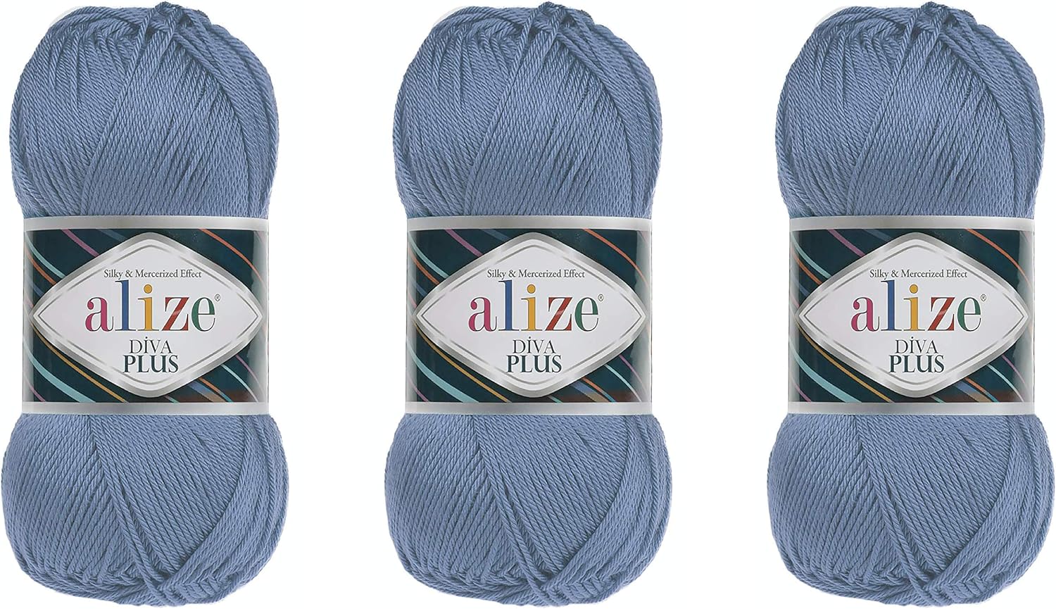 Alize Diva Plus Silk 100% Microfiber Acrylic and Mercerized Effect Knitting 3 DK & Light Worsted Crochet Yarn Lot of 3 Ball skeins 300gr 721 yds (548 - Yellow)