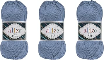 Alize Diva Plus Silk 100% Microfiber Acrylic and Mercerized Effect Knitting 3 DK & Light Worsted Crochet Yarn Lot of 3 Ball skeins 300gr 721 yds 303 - Blue