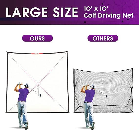 Net-Playz Golf Practice Net Hitting Net 10ft - Home Driving Range, Swing Training Aids, Big Size Auto Ball Return, Portable, Black