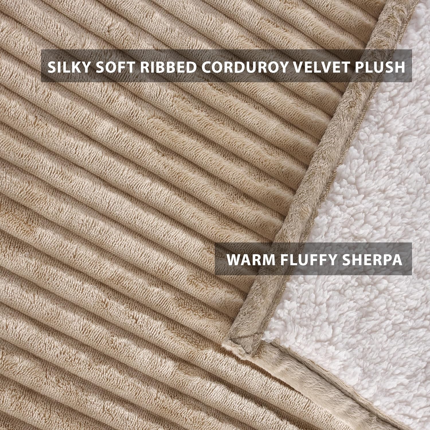 Corduroy Velvet Plush Ribbed Throw Blanket with Ultra-Soft Sherpa Reverse - Cozy Reversible Sofa & Bed Throw - All Season Décor (Frost Gray, 50" x 60") - Image 4