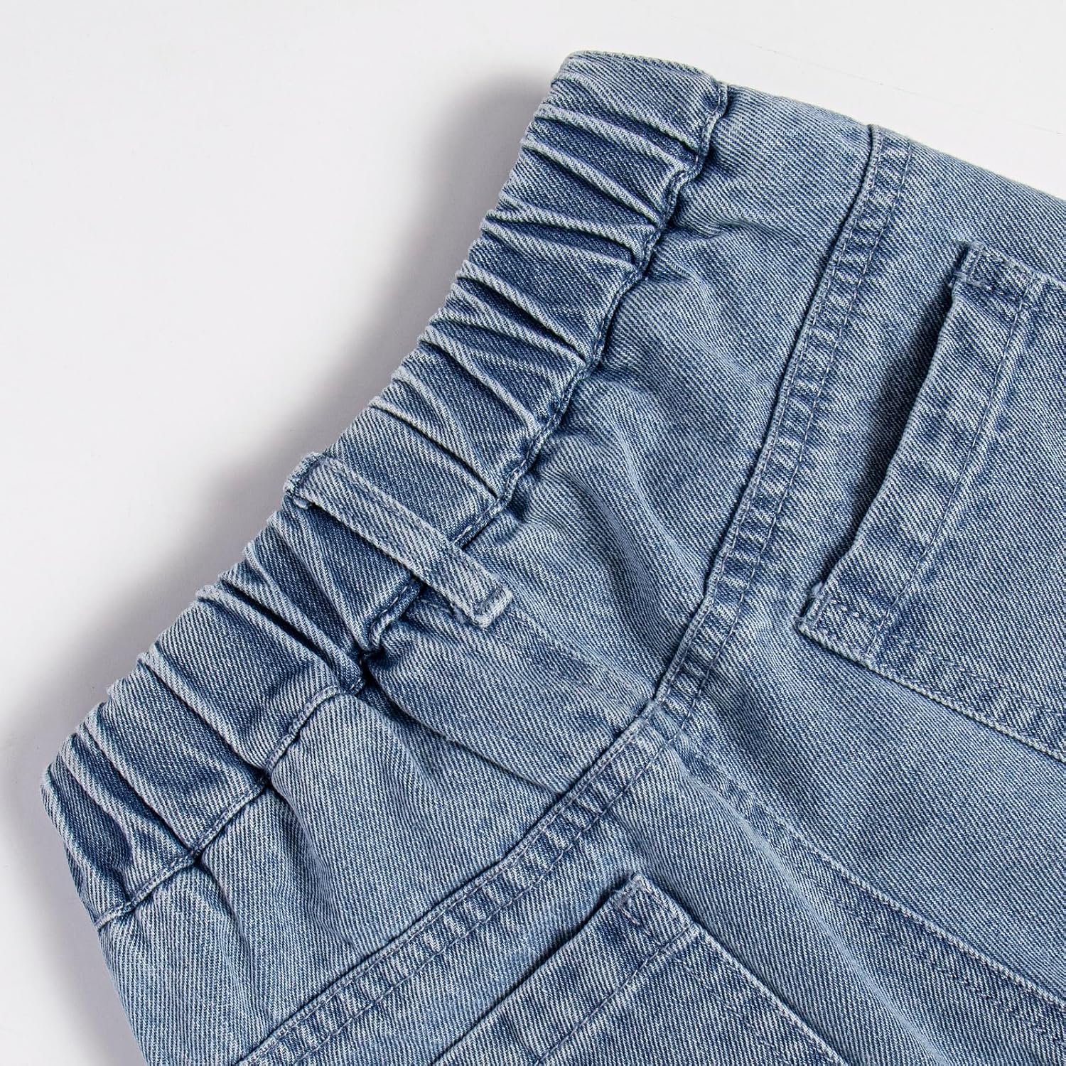 Girls Elastic Waist Straight Jeans Blue Baggy Wide Leg Denim Pants