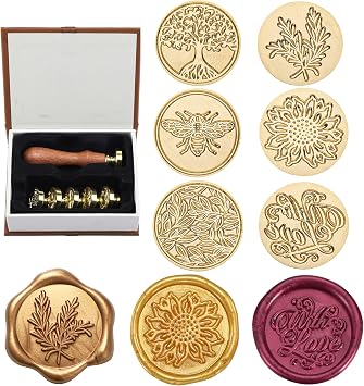 Yoption 6 Pcs Wax Seal Stamp Set, Botanical Floral Sealing Stamp Kit
