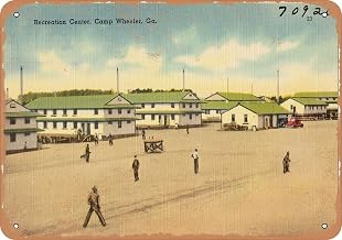 7 x 10 METAL SIGN - Georgia Postcard - Recreation center, Camp Wheeler, Ga. - Vintage Rusty Look
