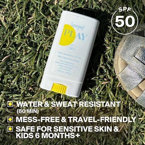 Supergoop! PLAY Mineral Stick SPF 50 - On-the-Go Broad Spectrum Face Sunscreen - Water Resistant - Vegan