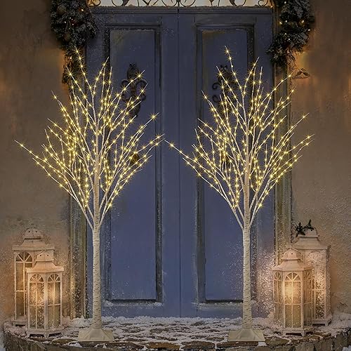 Miniatura 7 de Paquete de 2 árboles de abedul iluminados de 6 pies con 72 luces LED para decoración interior y exterior, hogar, patio, boda, festival, decoración