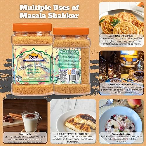 Miniatura 121 de Rani Masala Gur (Jaggery) Azúcar de caña sin refinar indio sin refinar, 17.5 oz (1.1 libras) tarro de PET de 17.64 oz ~ Apto para gluten Vegano