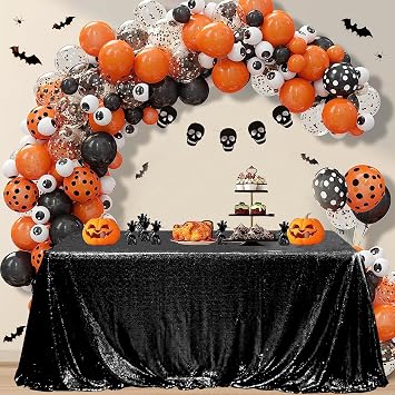 Black 50X72in Sequin Glitter Tablecloth for Halloween Party Decor